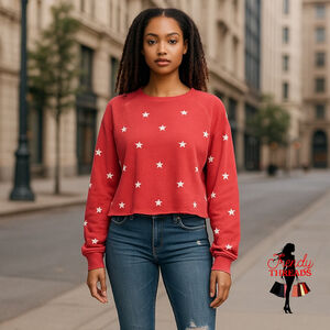 WildFox Celestial Star Cropped Sweater Oversized Small Kidcore Relaxed Red White